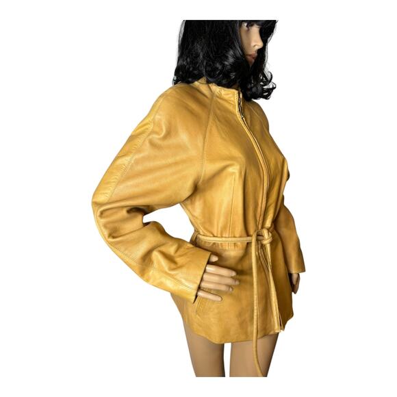 Vintage Martani Moda Yellow Retro collarless belted Coat size medium - Picture 16 of 17